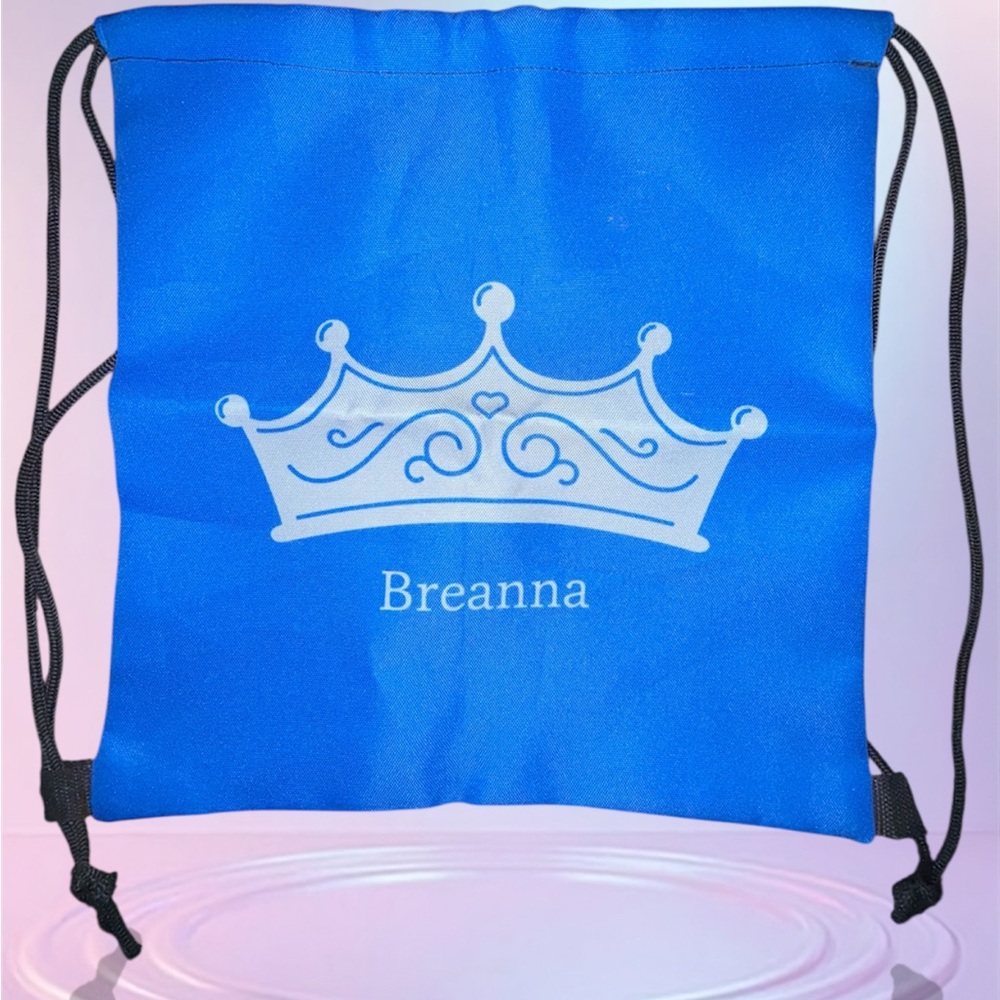Blue Drawstring Backpack with Crown Design Personalized“Breanna”